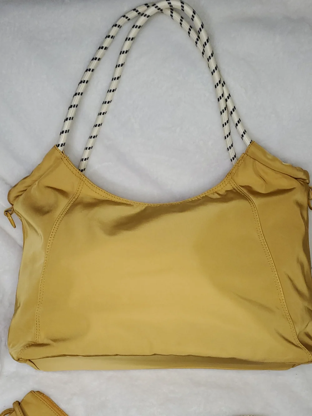 ALO Yellow Shoulder Bag with Rope Handles and Matching Pouch